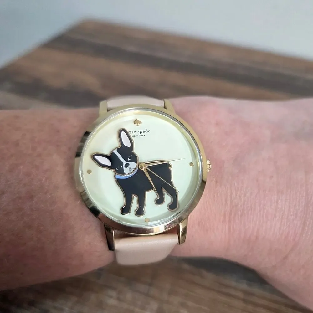 Kate Spade New York Grand Metro French Bulldog Woman's Watch Gold and Blush